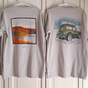 Southern Point Co. LS tee bundle, youth small, fall leaves and jeep w/canoe